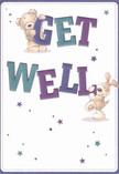 Evoking the vibrant spirit of Somers Town's weekly markets, this cheerful get well card is alive with joy and playful care. At its centre, a huggable teddy bear and an animated puppy spring into view, beaming affection as they balance the oversized, colourful 'Get Well' lettering between them. The interplay of rich indigo and gentle teal in the text stands out against a tranquil cream background, while scattered stars-twinkling in soft blues and purples-imbue the card with a whimsical, optimistic mood. The illustrations invite touch: the softness of the bear's fuzzy fur and the puppy's floppy ears look as comforting as a freshly delivered bouquet. More than just a message, this card is an emotional balm, tenderly crafted for someone on the mend near Somers Town, offering a reassuring reminder that kindness and comfort are close at hand, just like a thoughtfully arranged basket of flowers from a trusted local florist.